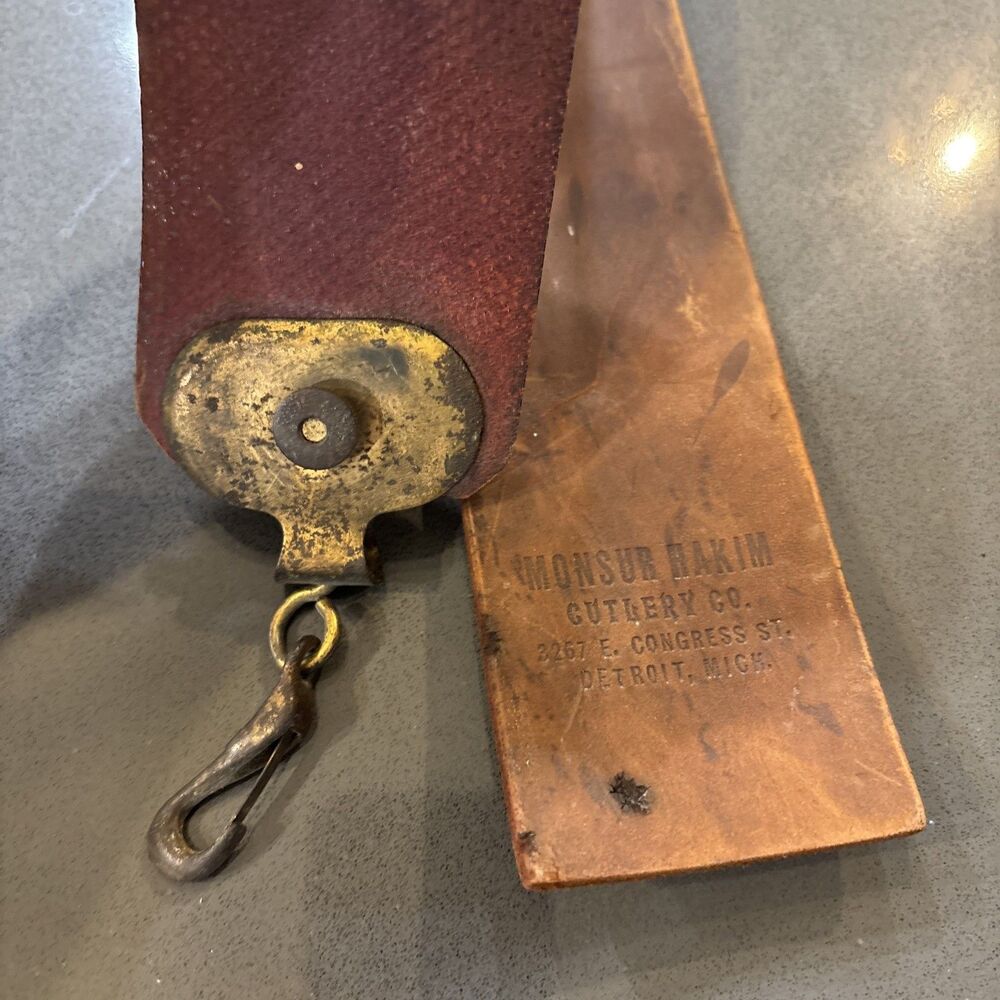 Detroit Made VTG Sharpening Strop Hide & Metal Clip From Monsur Hakim Cutlery